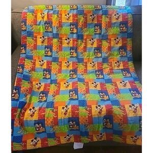 VTG‎ Disney Mickey Mouse & Pluto Throw Blanket 90's Cotton 37"x48" Crib Lap